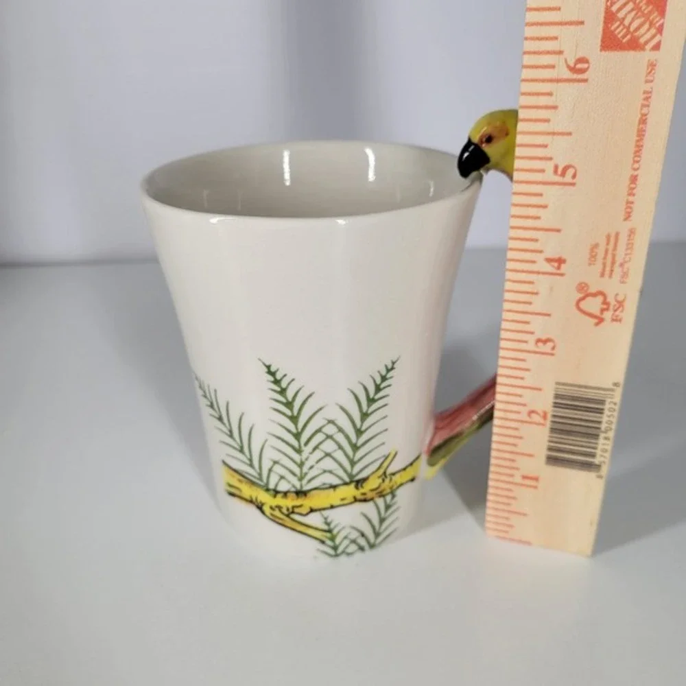 Pier 1 Imports Parrot Handle Mug Handpainted Stoneware Tropical Bird Coffee Cup